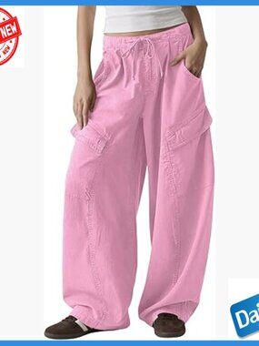 Wide Leg Cargo Pants with Elastic Waist and Multiple Pockets for Casual Wear